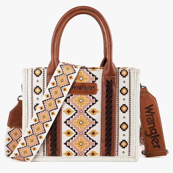 Wrangler Handbags - WRANGLER ~ Multicolored Aztec Pattern Design Canvas and Faux Leather Bag